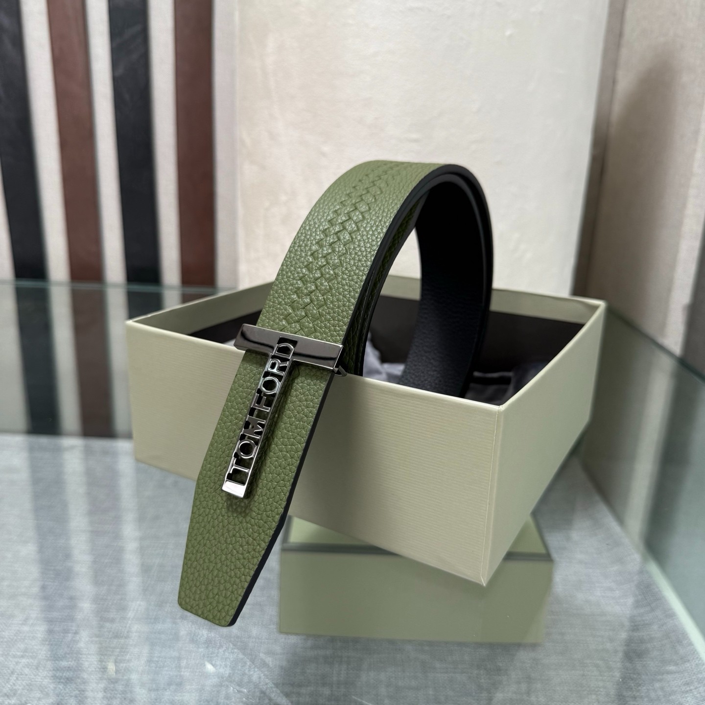 Tom Ford Handmade Reversible Belt 3.8cm/1.50″ Green/Black