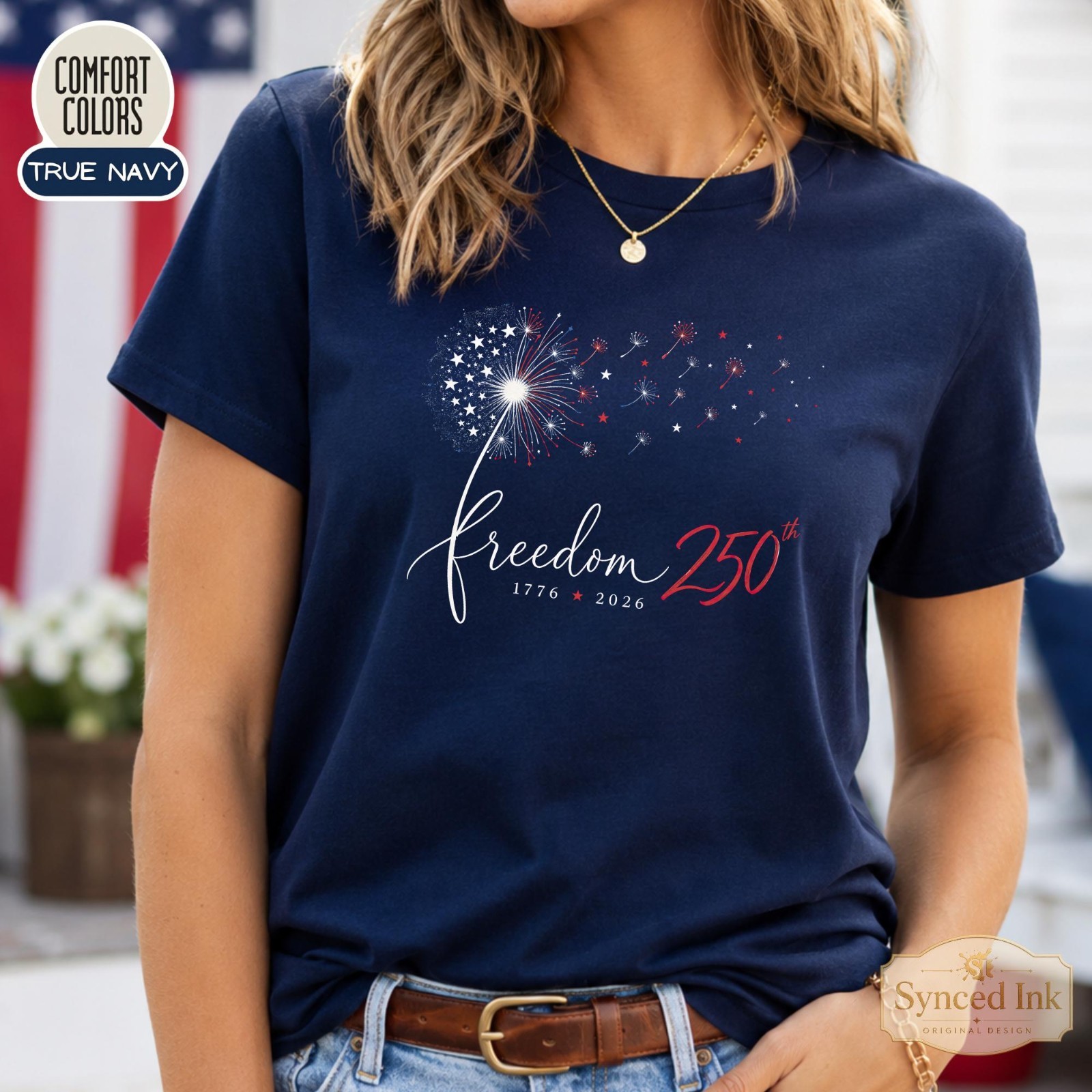 Freedom 250 America 1776 T-Shirt Patriotic Fireworks Independence Day Tee