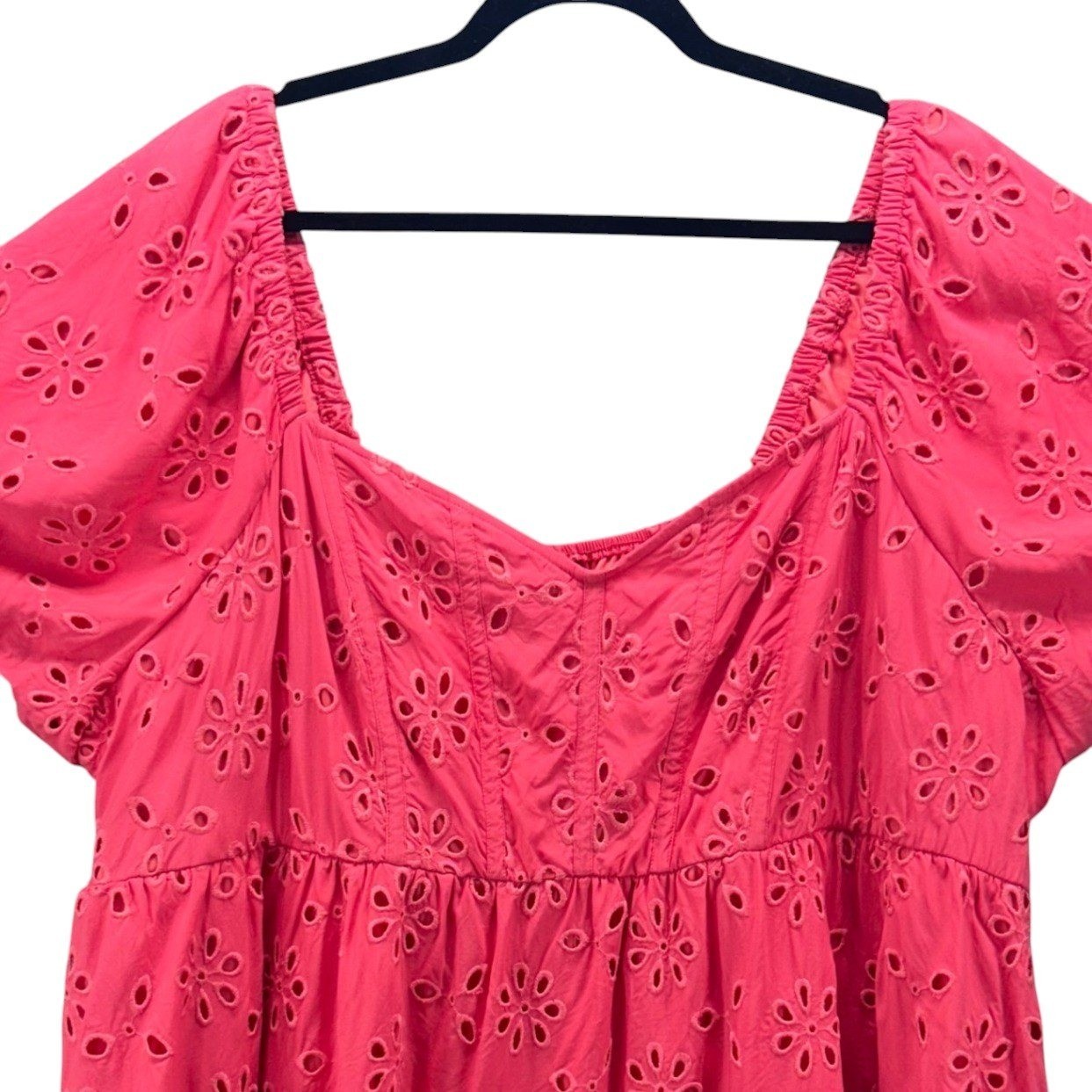 Torrid Pink Eyelet Top 4x Milkmaid Blouse Empire Waist Flutter Sleeve Top