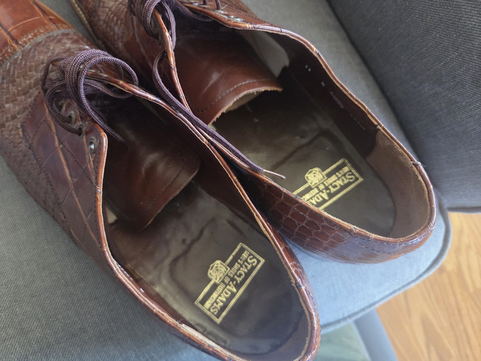 Stacy Adams Esposito Men’s Cap Toe Oxfords Brown Woven Croc Print Size