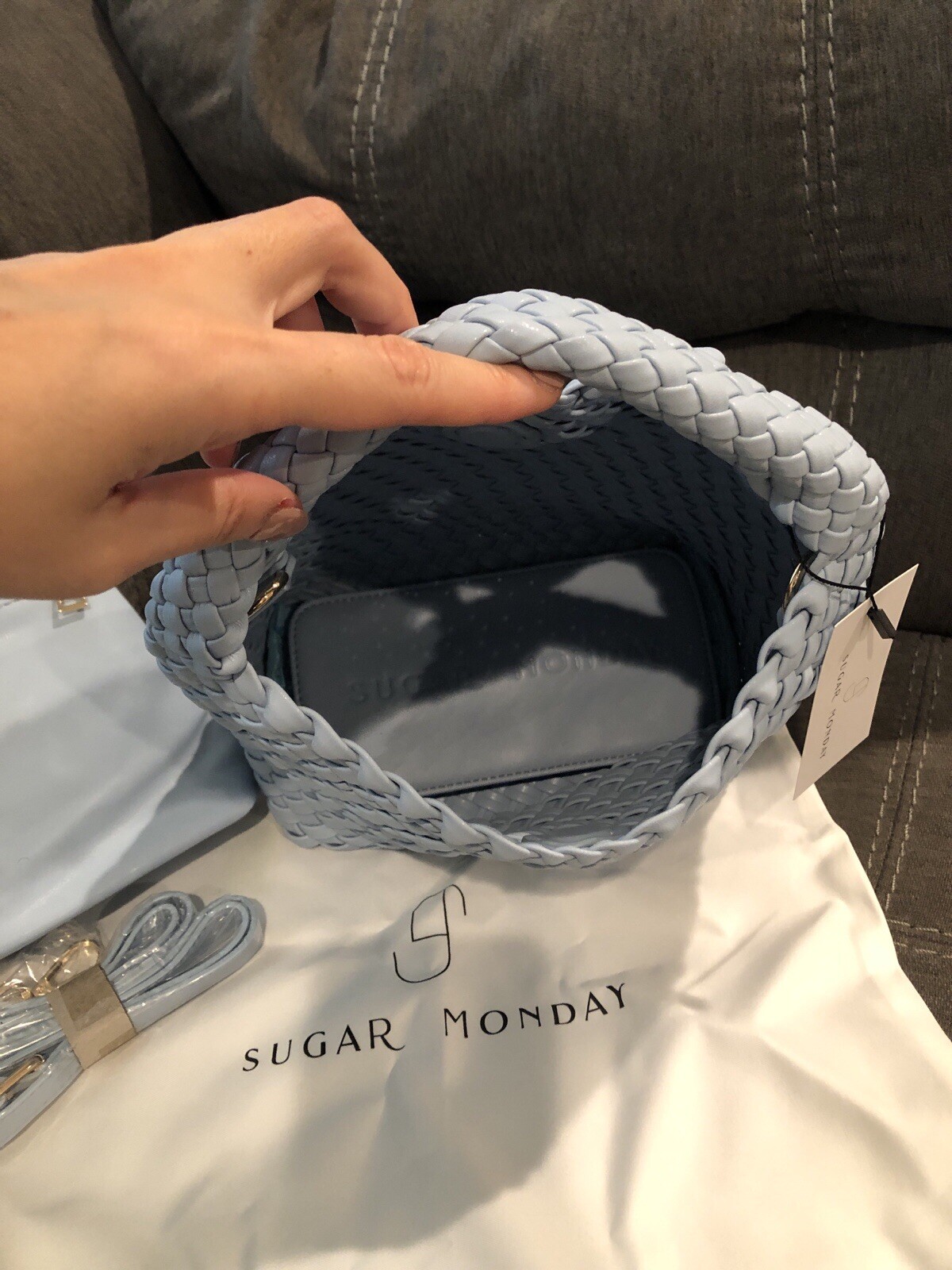 NWT Sugar Monday Woven Tote “Piper” Small In Light Blue
