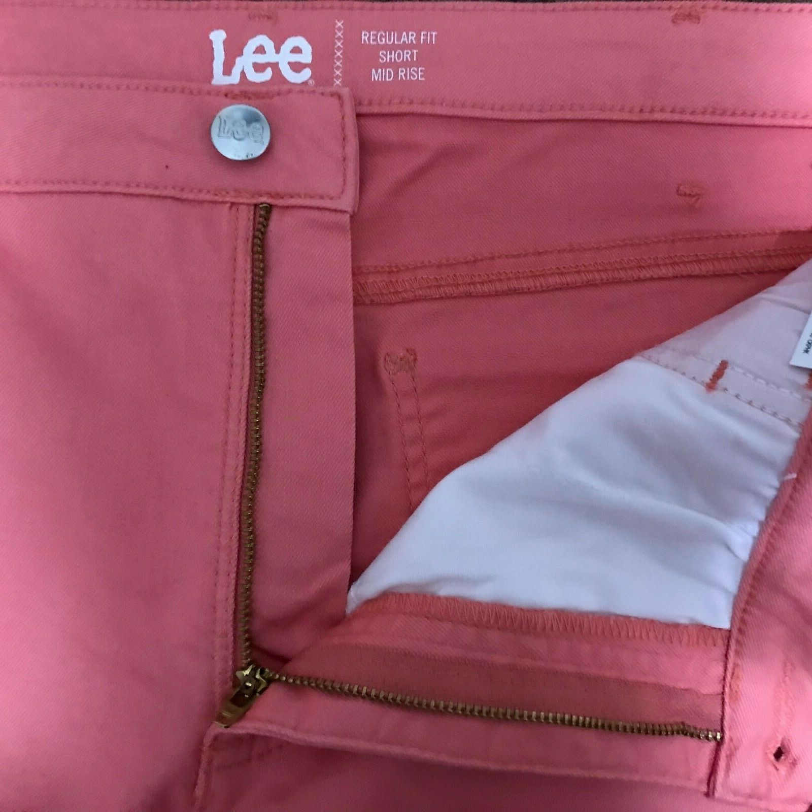 Lee Mid Rise Regular Fit Denim Shorts Pink Persimmon Stretch Womens Size 22M