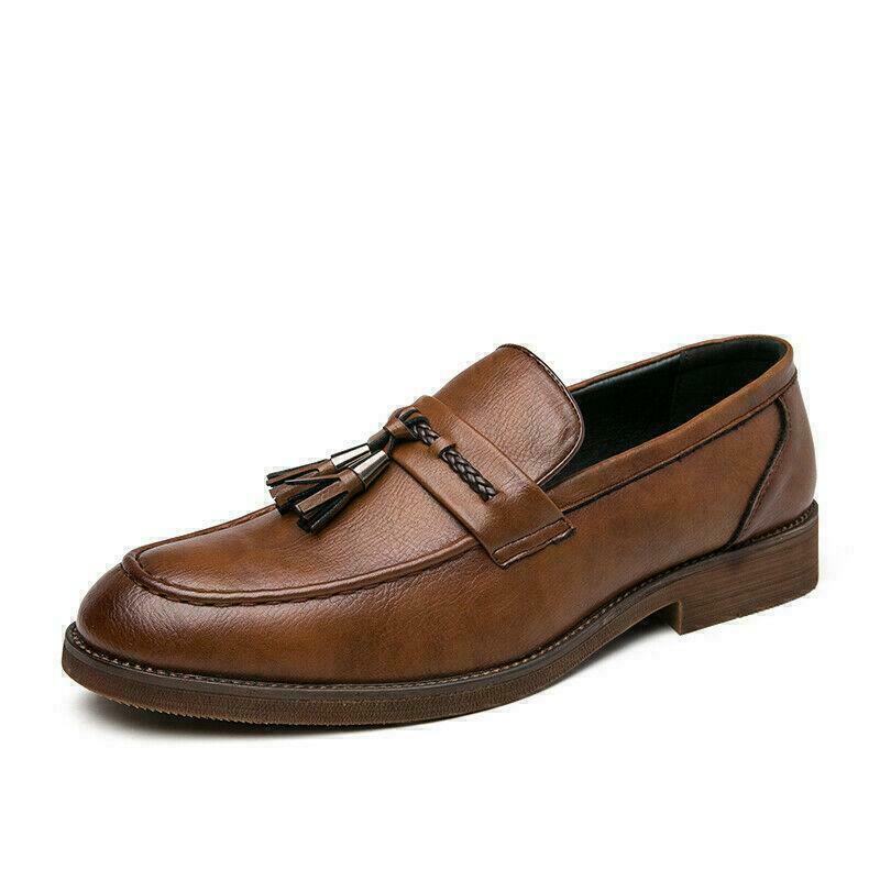 Retro Mens Tassels Loafers Formal Business Work Office Faux Leather Shoes Size