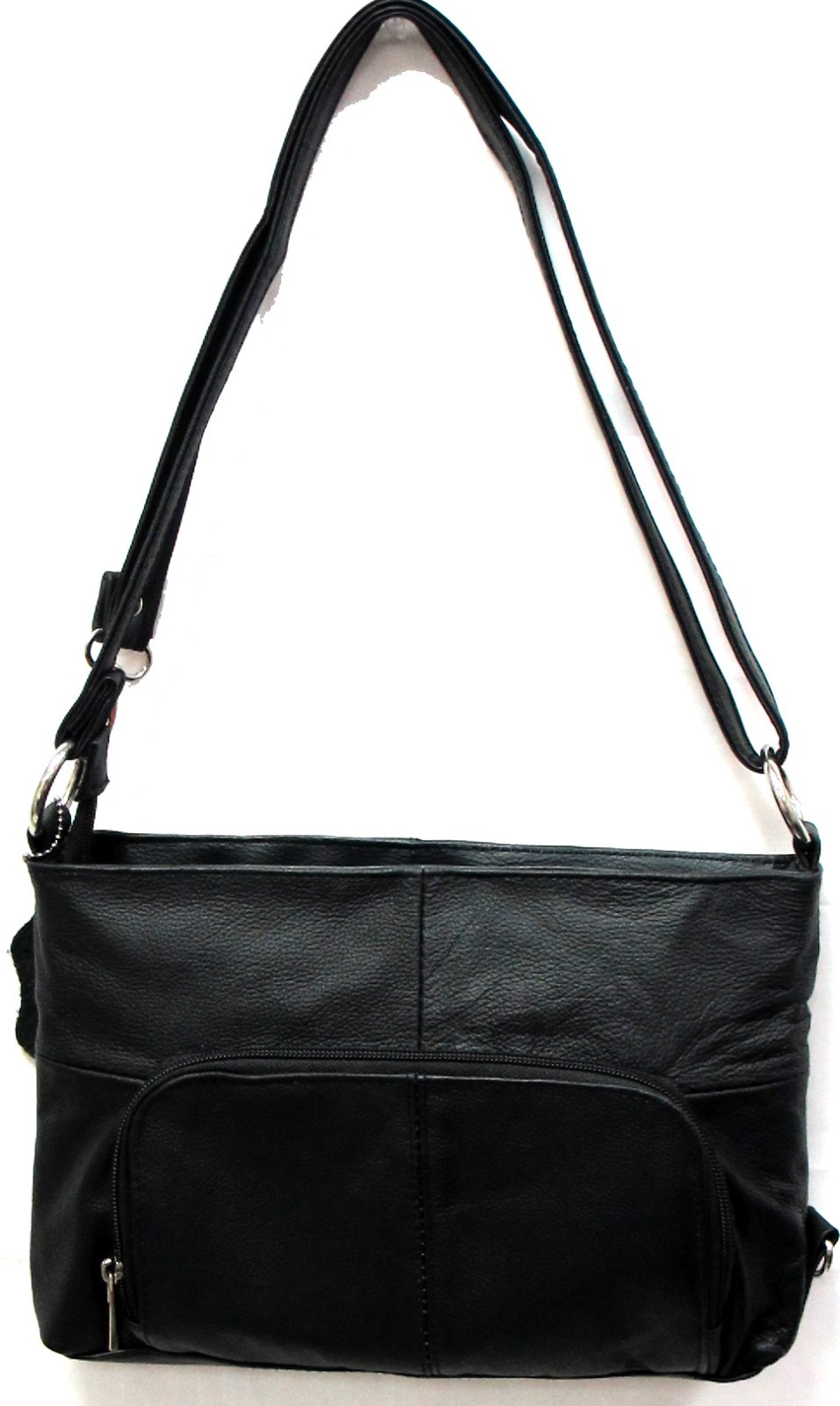 Genuine Leather 3 in 1 Cross body Shoulder Slim Purse w/ Organizer Medium Black
