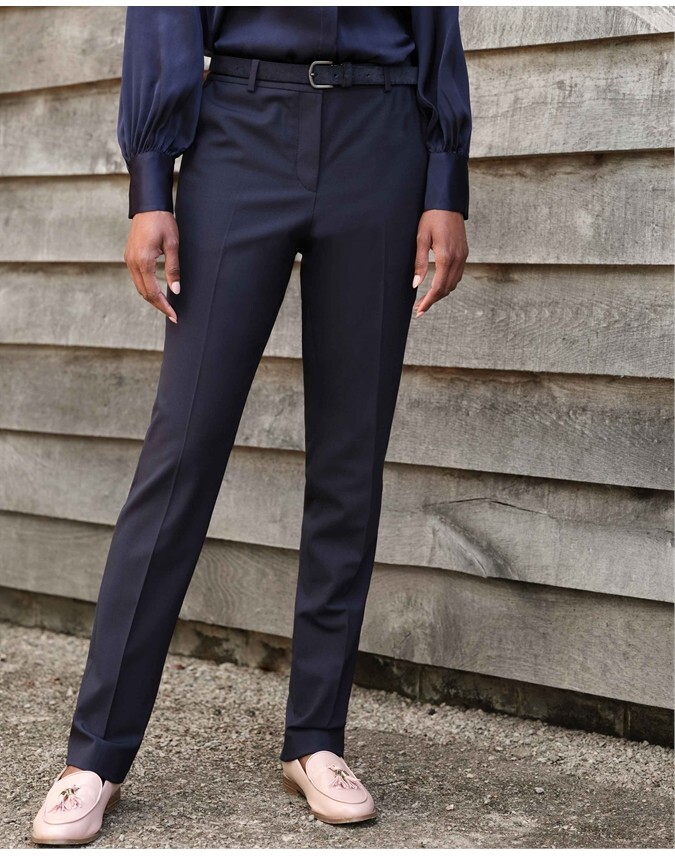 Pure Collection Wool Slim Leg Trouser Navy UK 10R RRP £109 LN121 MM 17