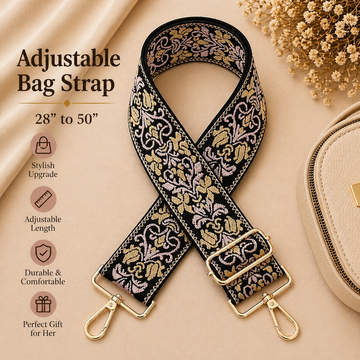 Purse Strap Replacement Crossbody Adjustable Woven Bag Strap