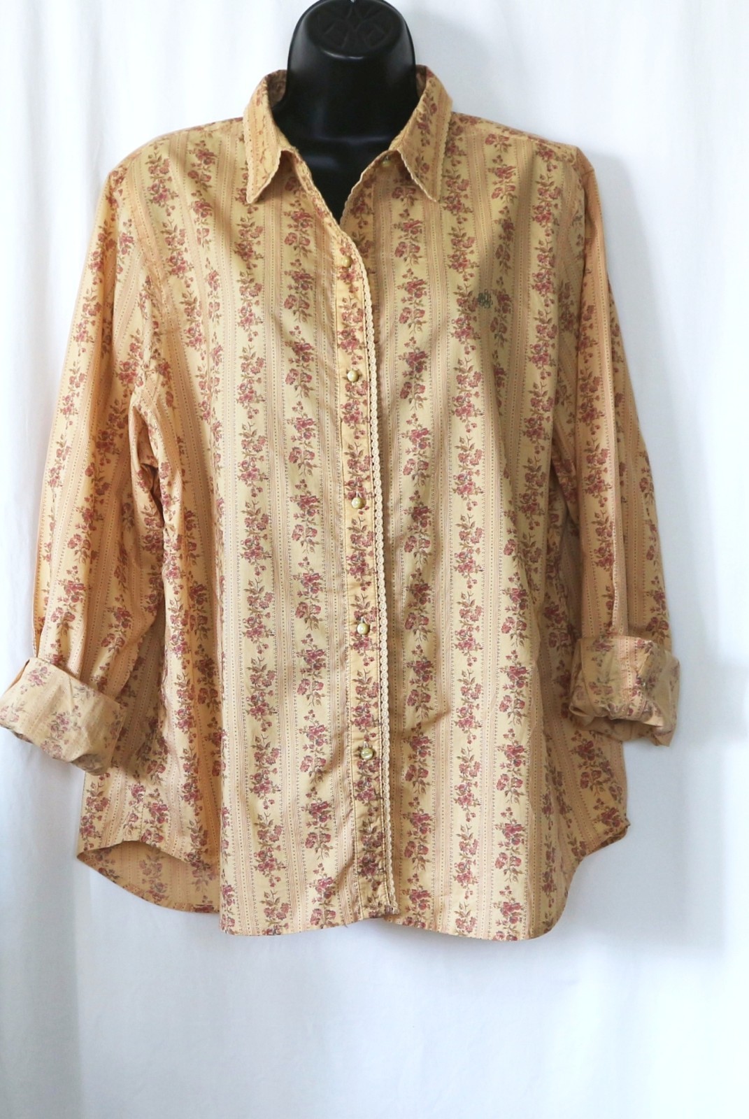 LAUREN RALPH LAUREN Tan Prairie Floral Blse 48 In Chst 28 In Lng Sz XL EXC
