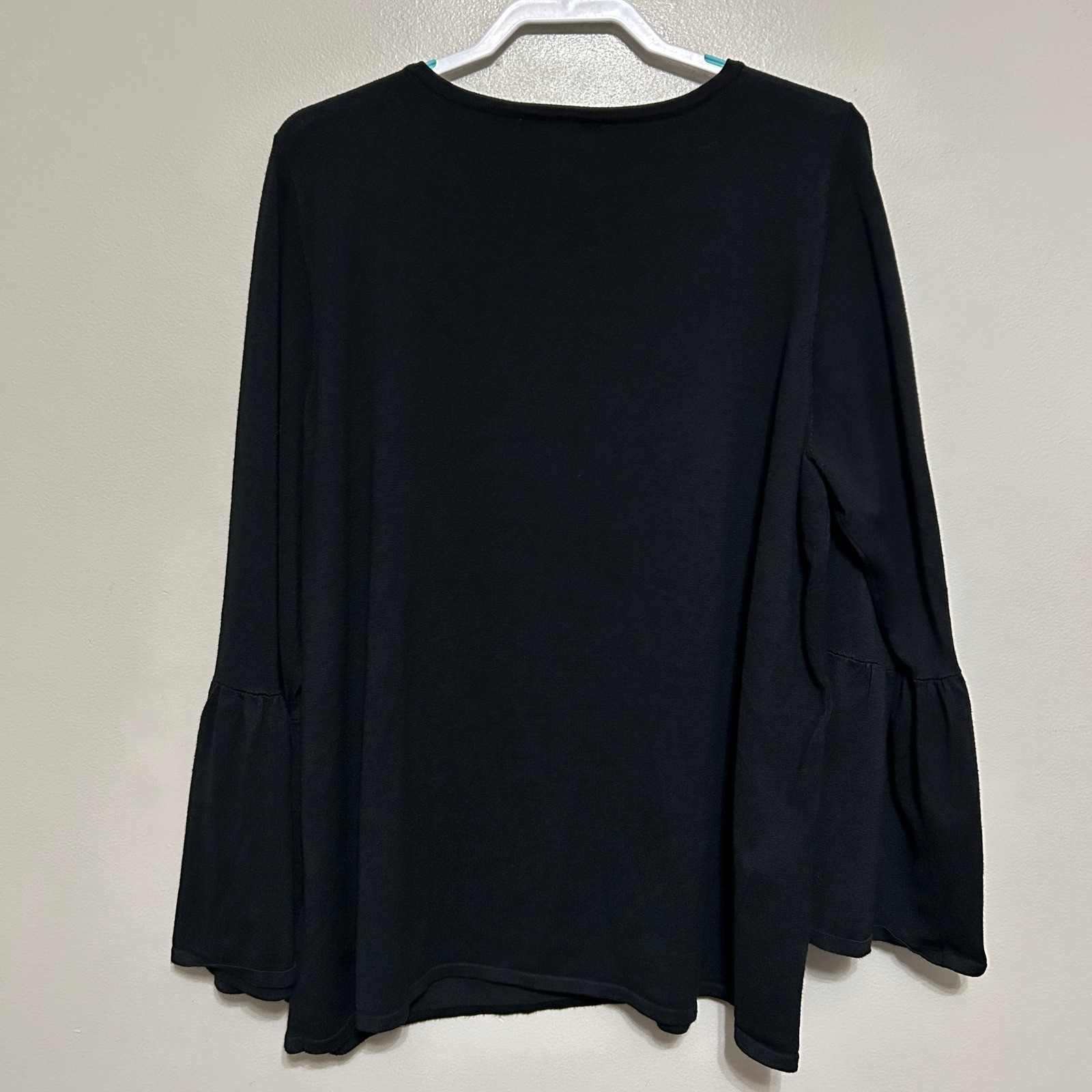 Philosophy Knit Top Womens 2X Black Floral Embroidered Bell Sleeve Cottagecore