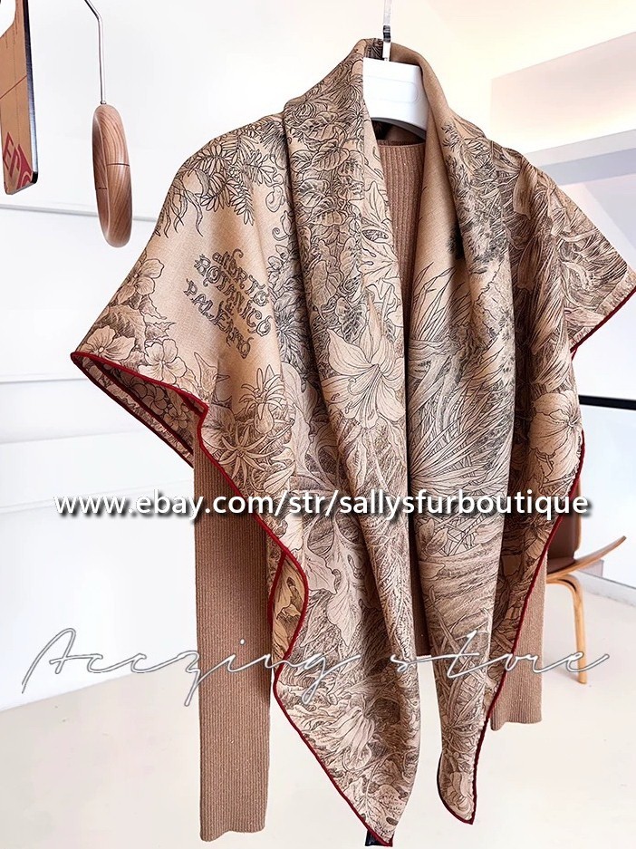 Sallys 70% Cashmere & 30% Silk Wrap Scarf Garden Print Double Face Shawl 53″