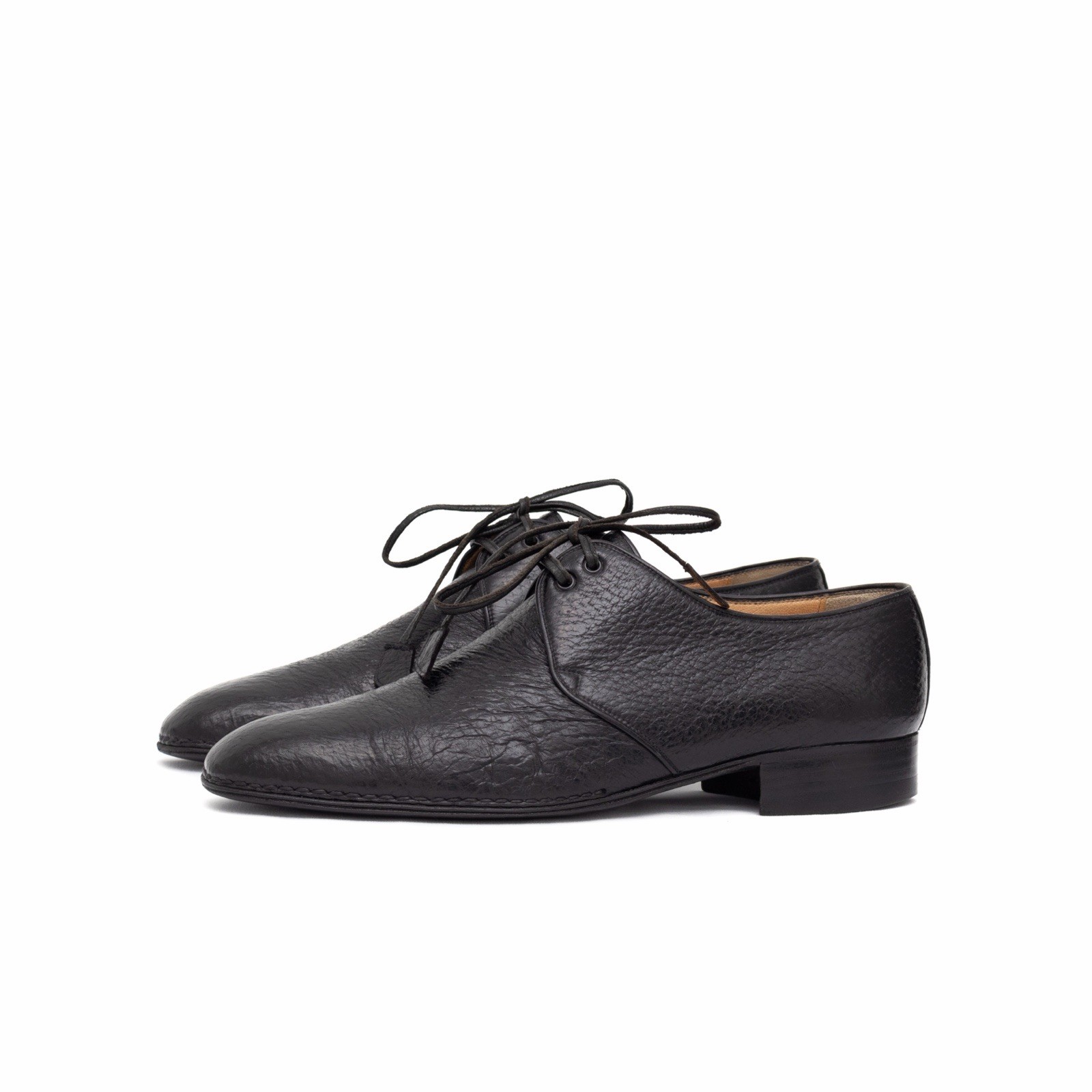 4.8k.$ ZILLI Men’s Blucher Derby Black Exotic Peccary Leather Handmade US 10