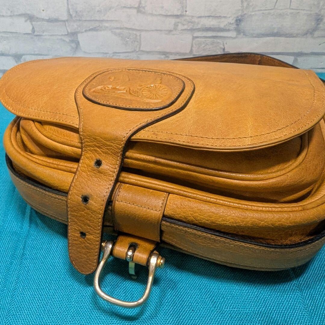 CELINE Shoulder Bag Embossed Leather Horse carriage logo Vintage Auth From Japan