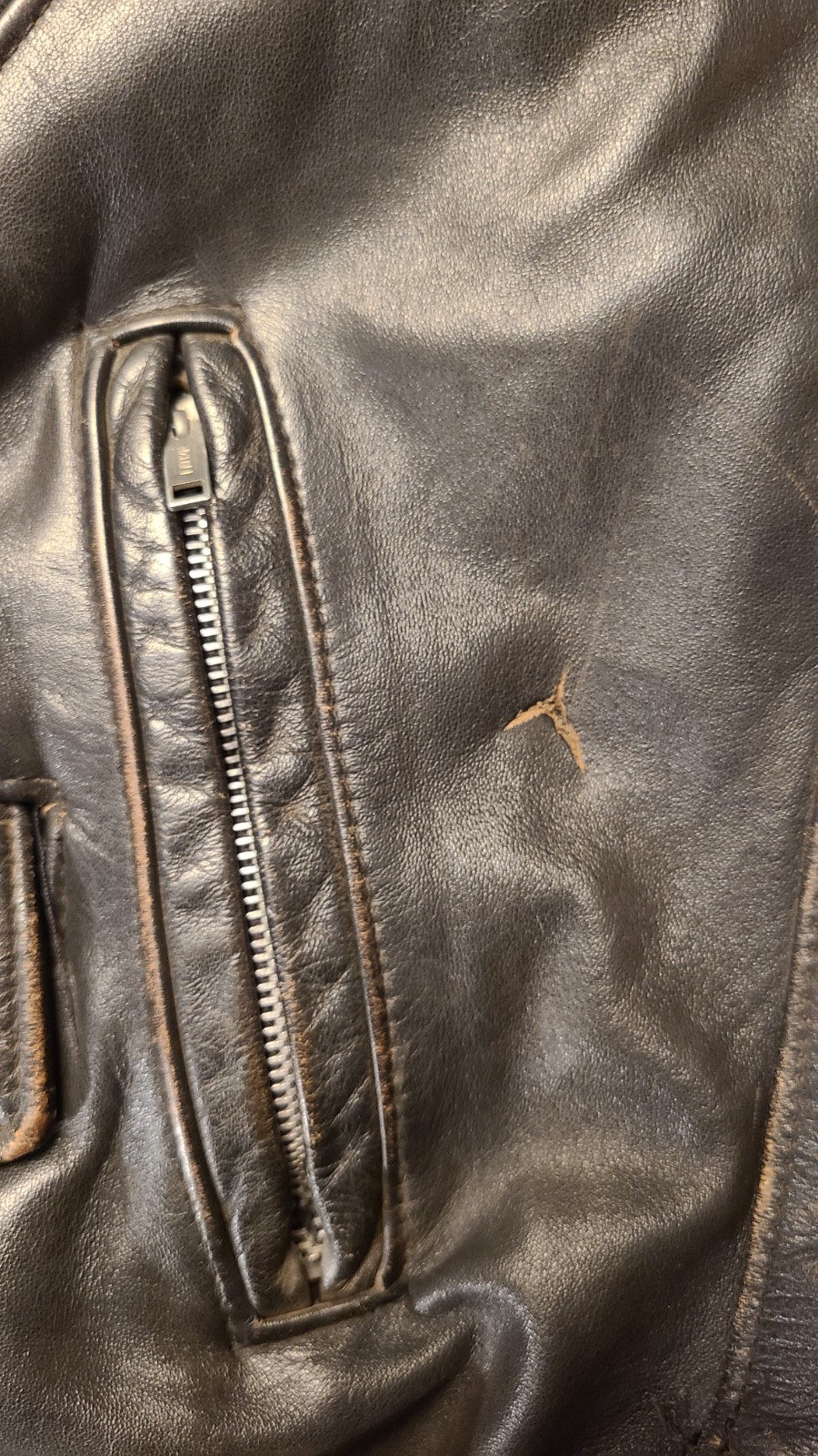 VTG Steer Brand Distressed Leather Motorcycle Biker Jacket Black Sz 42 USA- READ