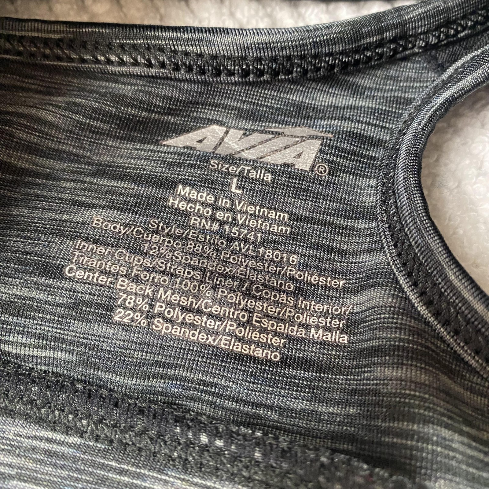 Avia Sports Bra Womens Large Gray Black Racerback Athletic Workout Yoga
