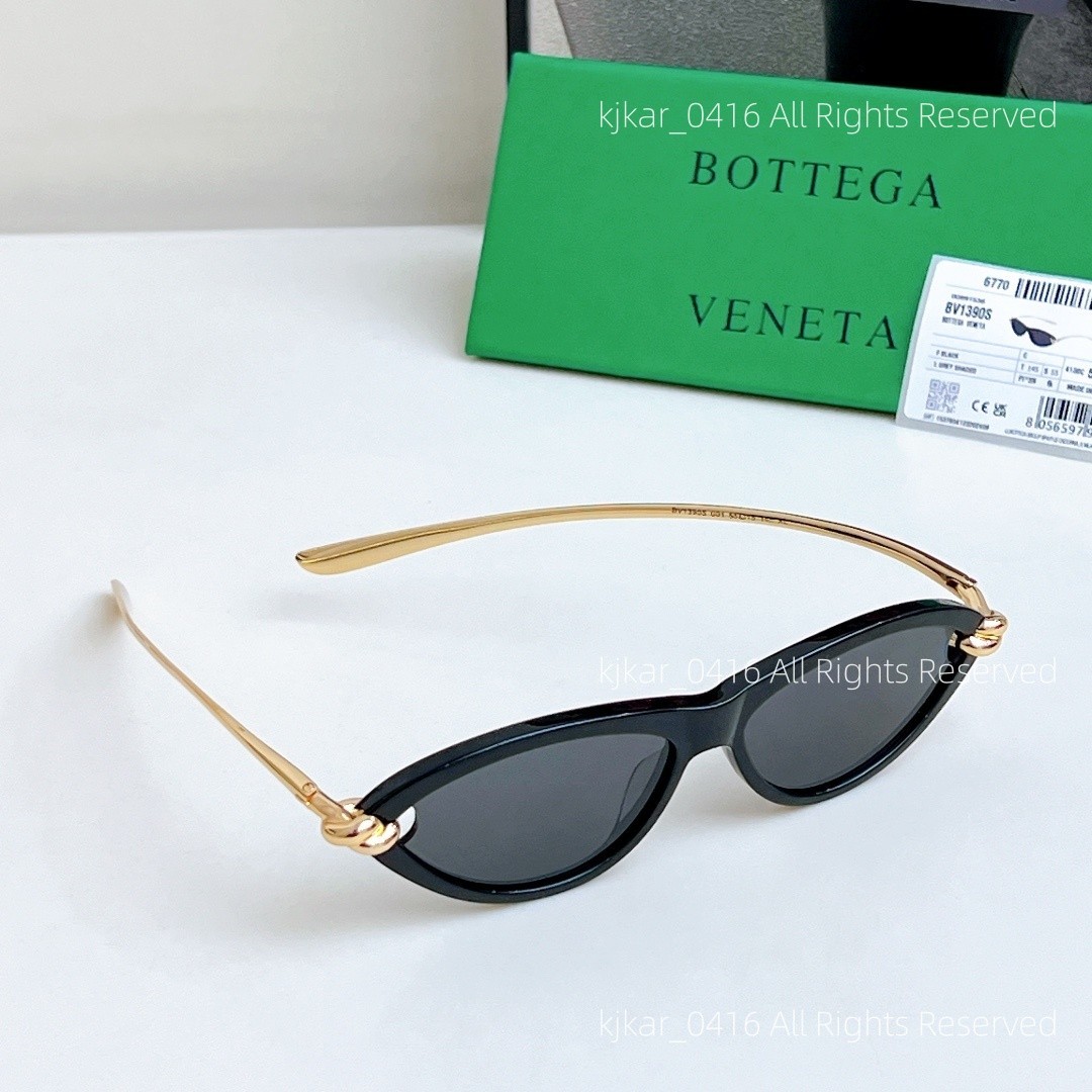 Bottega Veneta Knot BV1390S Cat Eye Sunglasses for Women Black Gold Authentic
