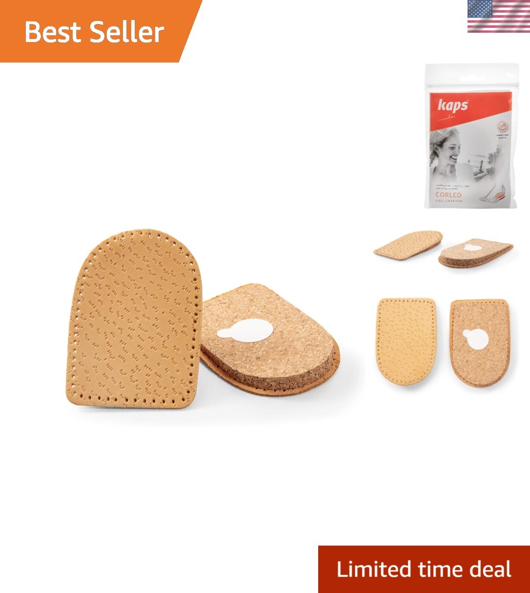 Men’s Orthotic Heel Raise, Natural Cork & Leather, Relief for Achilles Pain