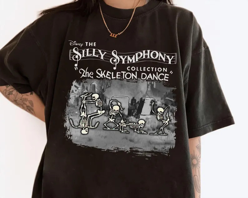 Disney Silly Symphony Skeleton Dance Funny Black T Shirt