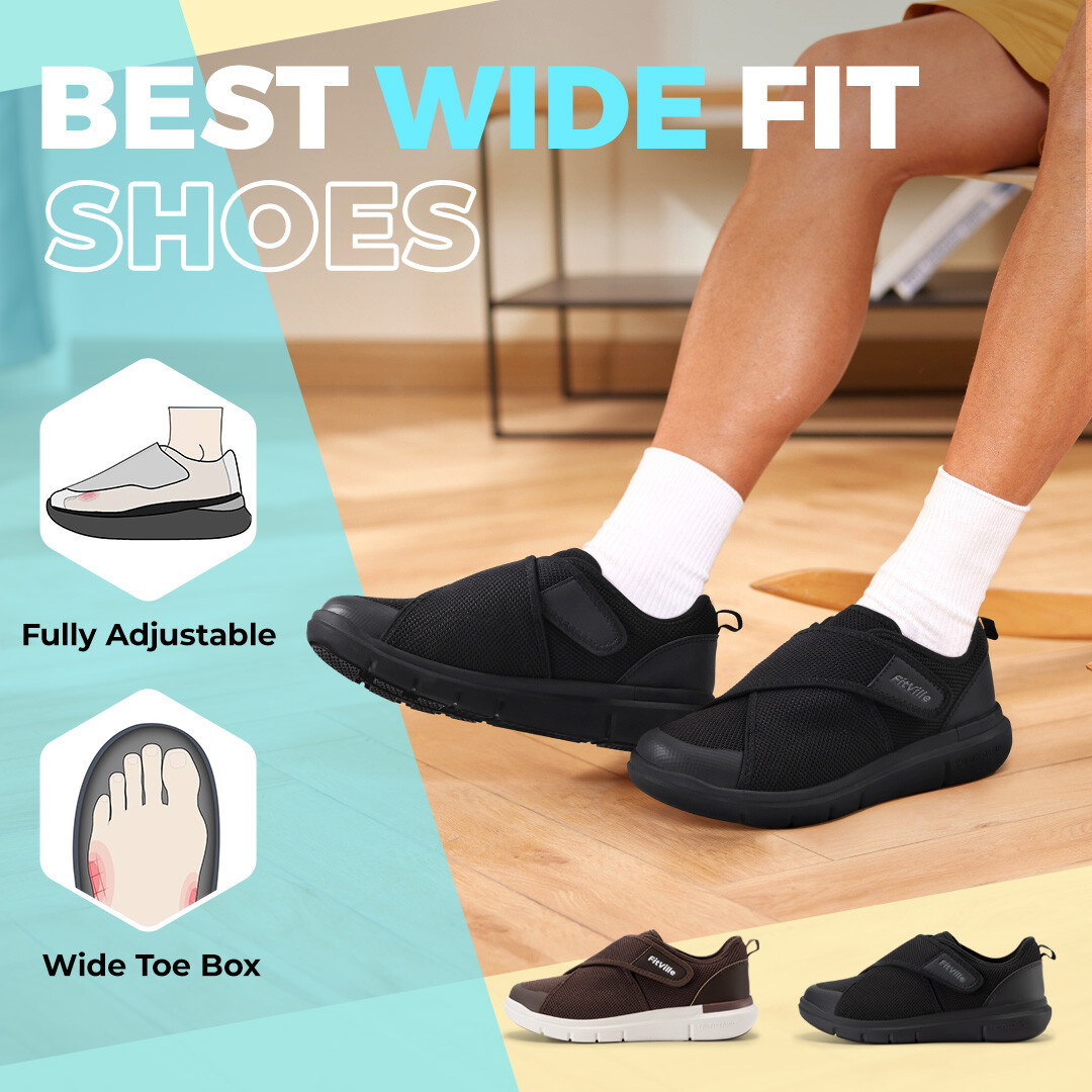 FitVille Men’s Diabetic Shoes Extra Wide Adjustable Walking Slip-on Swollen Feet