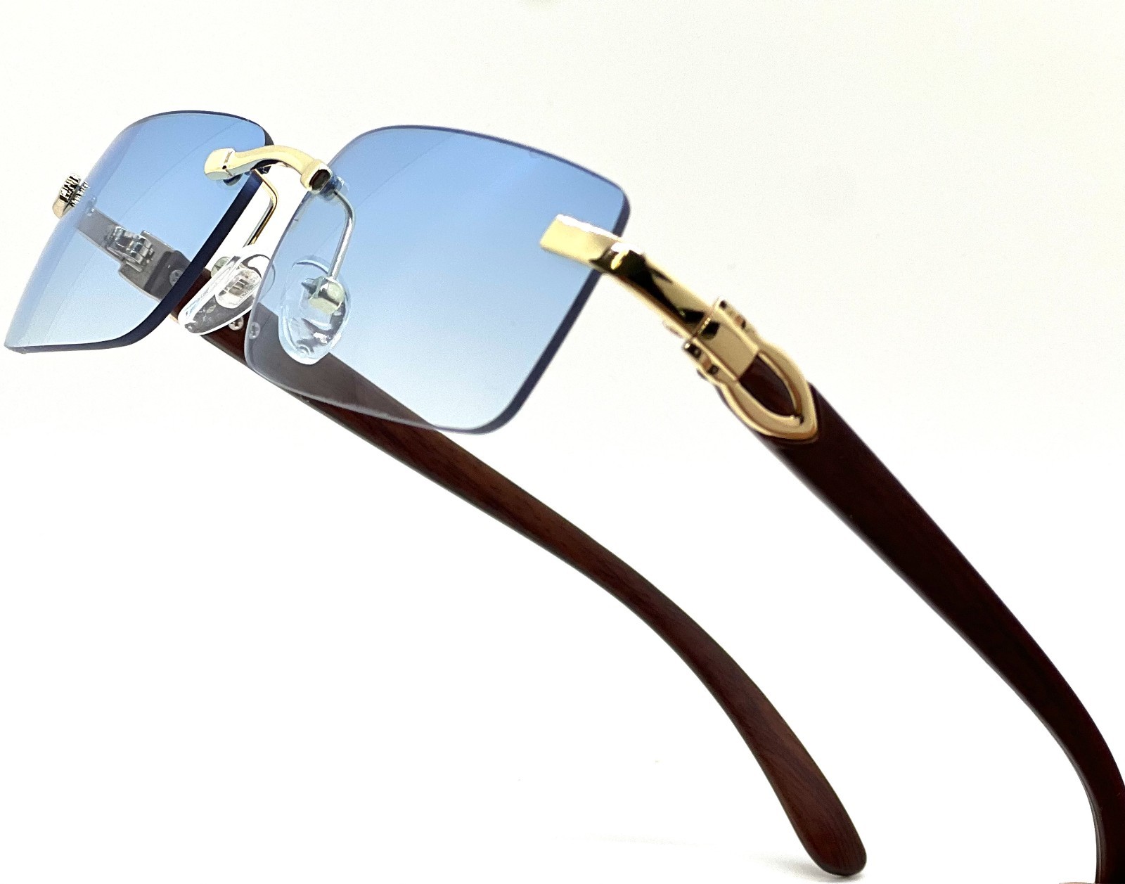 Mens Classy Style Wood Buff Retro 90s Hip Hop Rapper Gangster Rimless Sunglasses