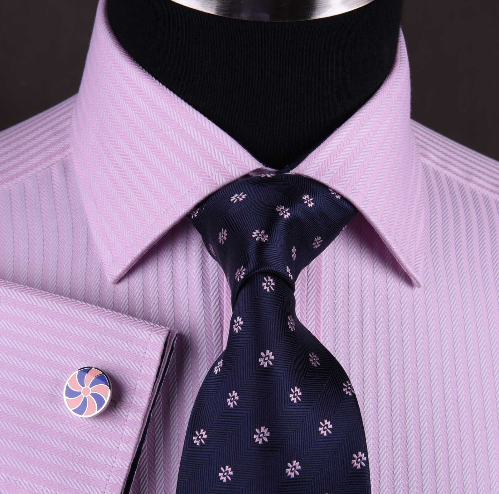 Pink Herringbone Formal Business Dress Shirt Contrast Floral Sexy Boss Design