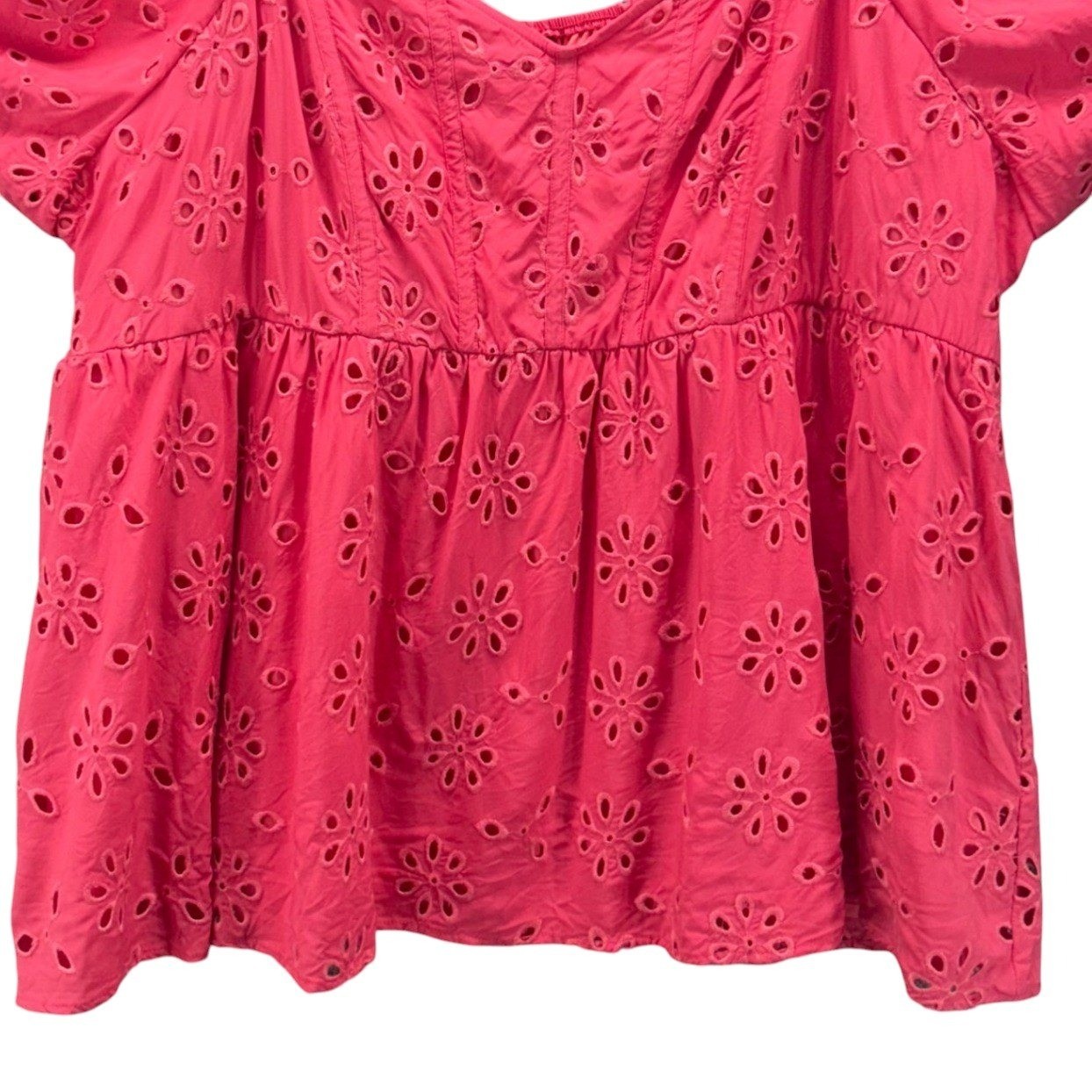 Torrid Pink Eyelet Top 4x Milkmaid Blouse Empire Waist Flutter Sleeve Top