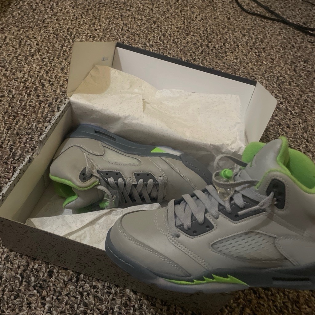 Jordan Air Jordan 5 Retro Gray/Green Lace Up Mid Top Sneakers DQ3734 003