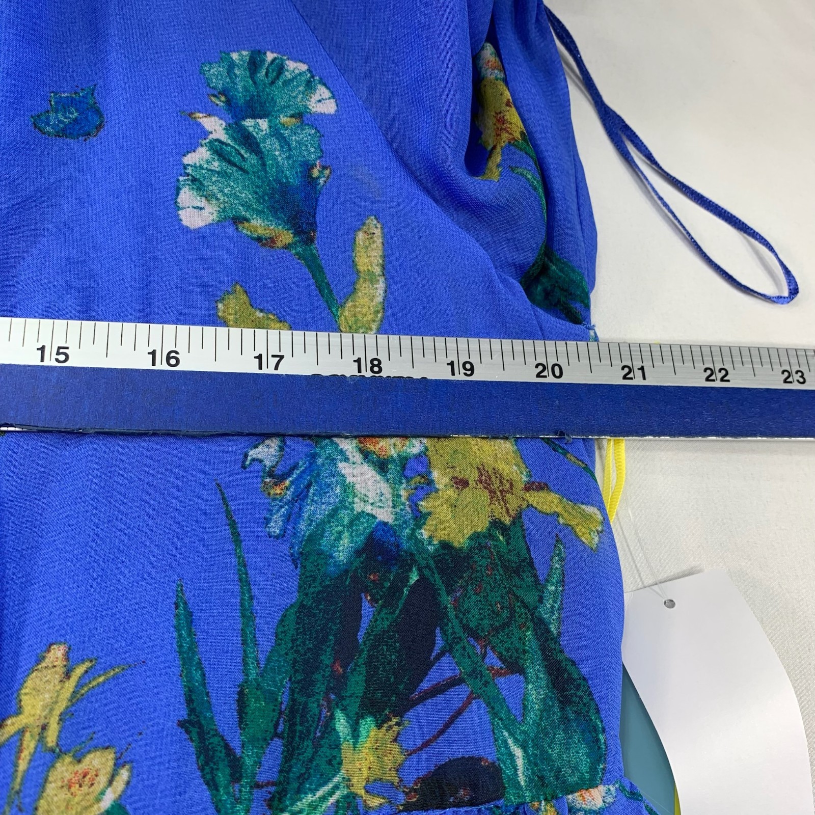 CeCe Dress Womens Size Large Blue Floral Ruffled Puff Sleeve Vneck New