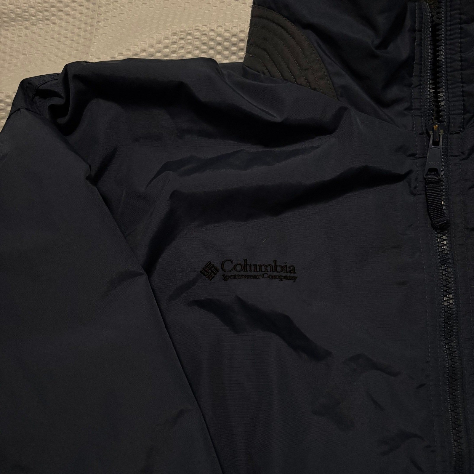 Columbia Mens XL Navy Blue Fleece Lined Bomber Jacket Full Zip Windbreaker
