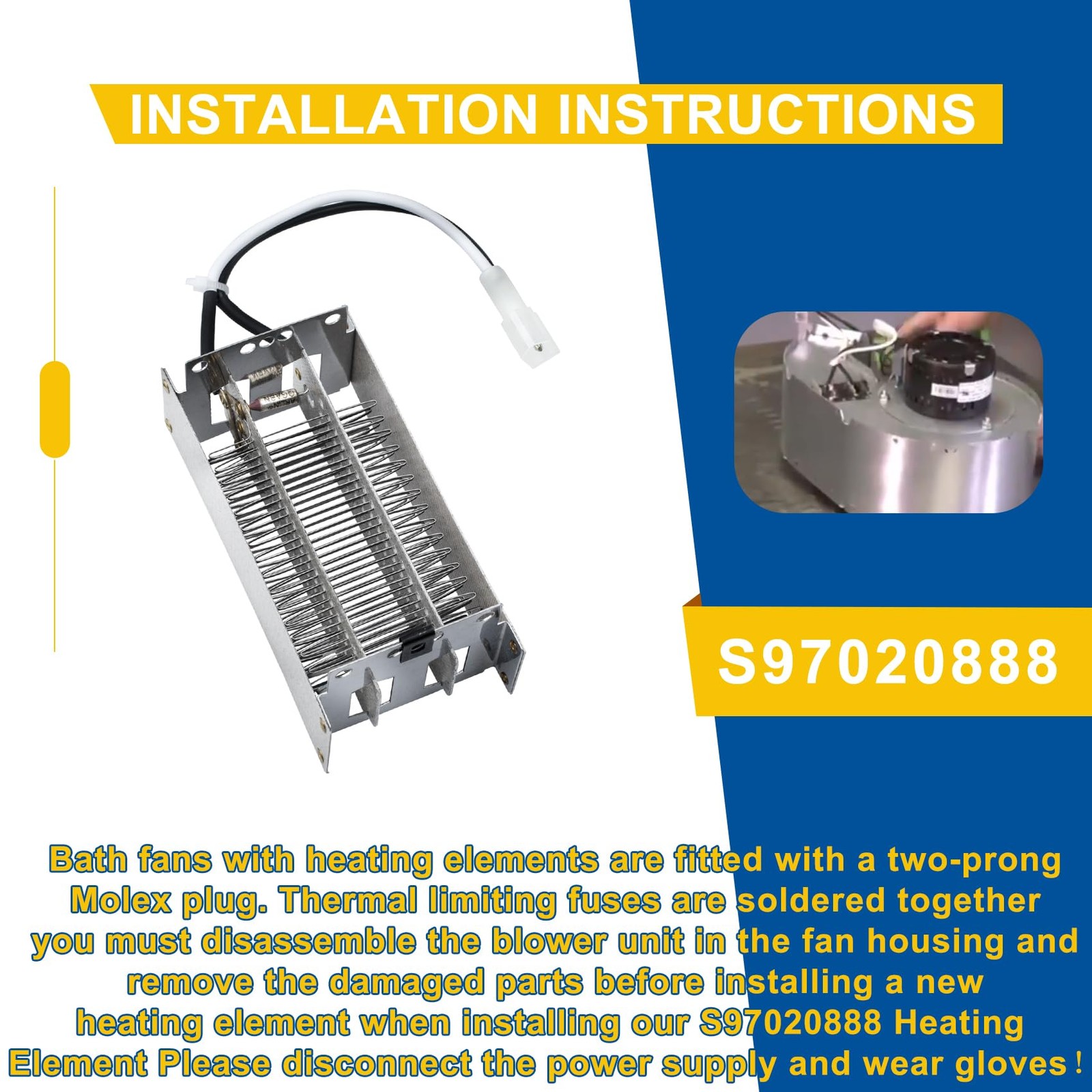 S97020888 Heating Element Fits for Broan Nutone Bathroom Fan Replacement Parts,
