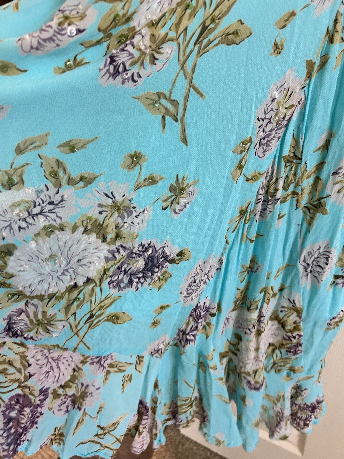 Vintage Y2K 90s Beaded Silk Bias Cut Floral Dress Long