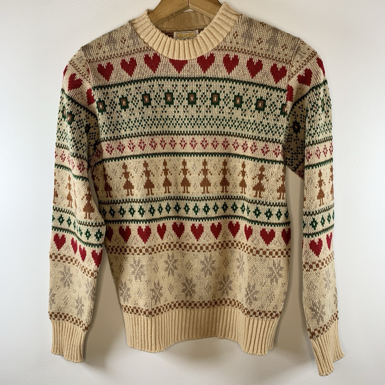 Vintage 80s 90s Womens Fair Isle Novelty Sweater Sz XS/S Holiday Cottagecore