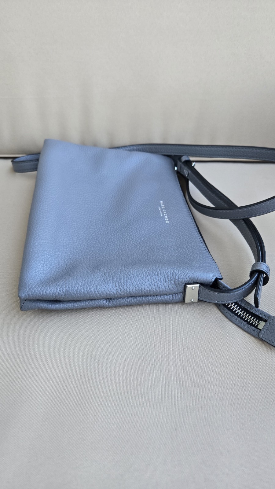 Marc Jacobs Gray Pebbled Small Crossbody Zip Top Adjustable Strap
