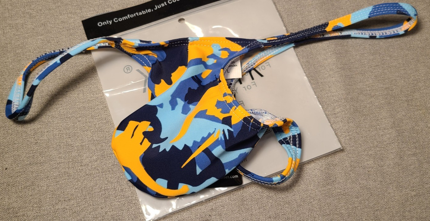 MENS SEXY ENHANCED POUCH GRAPE SMUGGLERS MICRO THONG-BLUE/YELLOW CAMO-(L 30-37)