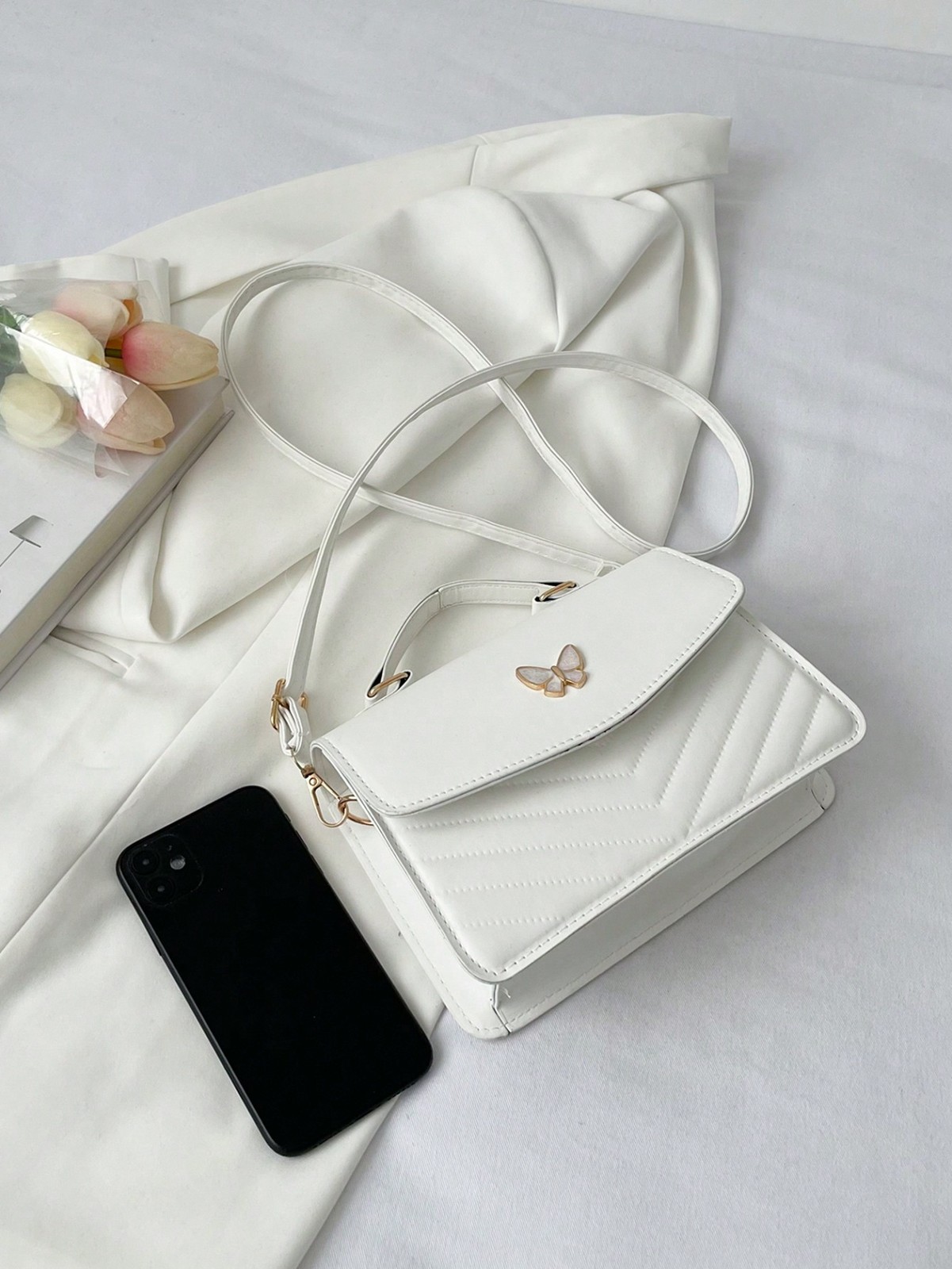 Women PU Leather Crossbody Bag Patchwork Bow Flap Square Shoulder Commute Purse