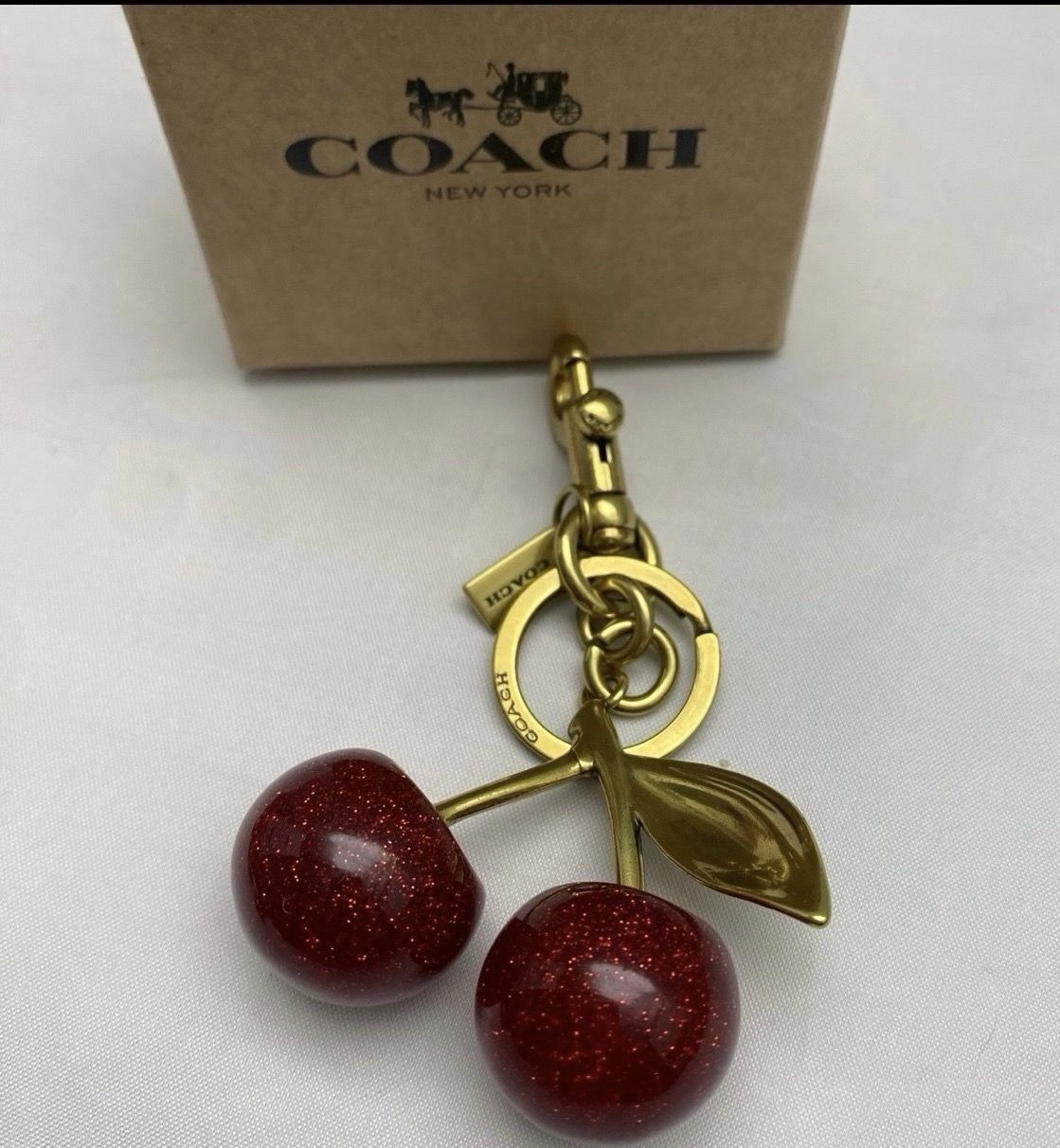 Coach Cherry Key Chain Bag Charm Gold Tone Red Metal Women’s