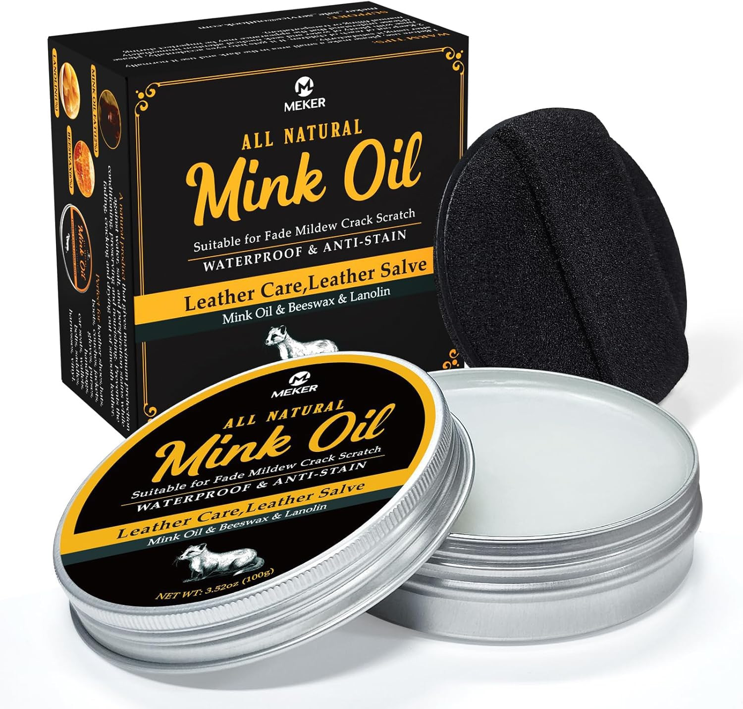 Mink Oil Leather Conditioner Cleaner Waterproof Shoe Boot Care 3.52 Oz