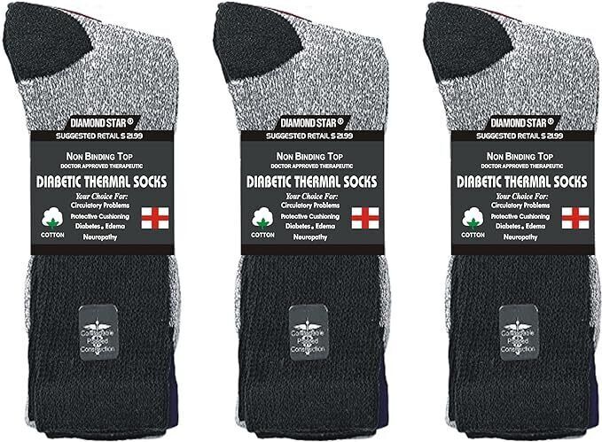 3-12 Pairs Men’s Thermal Diabetic Socks Thick Warm Winter Non-Binding Crew Socks