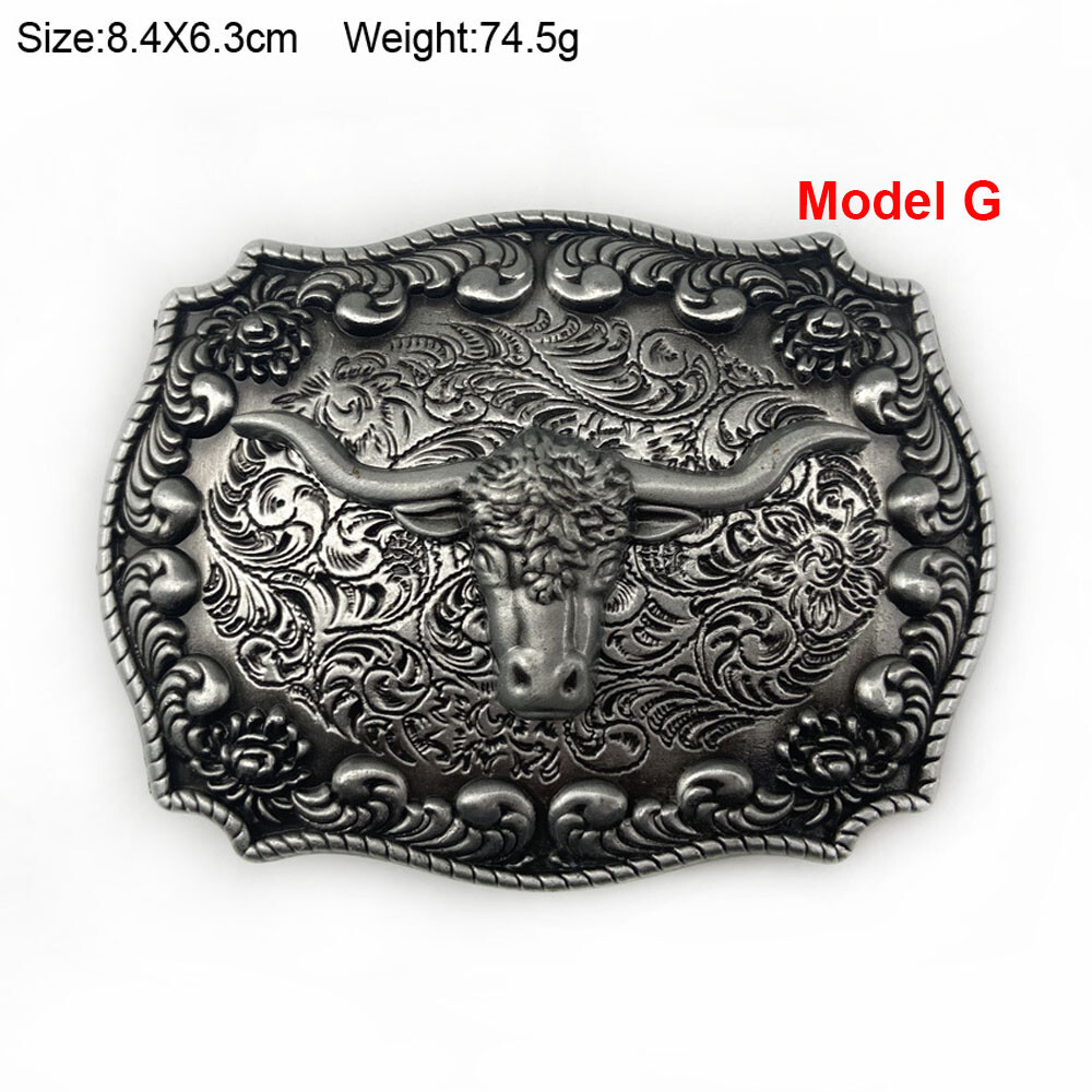 Western Cowboy Buckle Vintage Alloy Bull Engraved Belt Buckle fits 1-1/2″ Belt