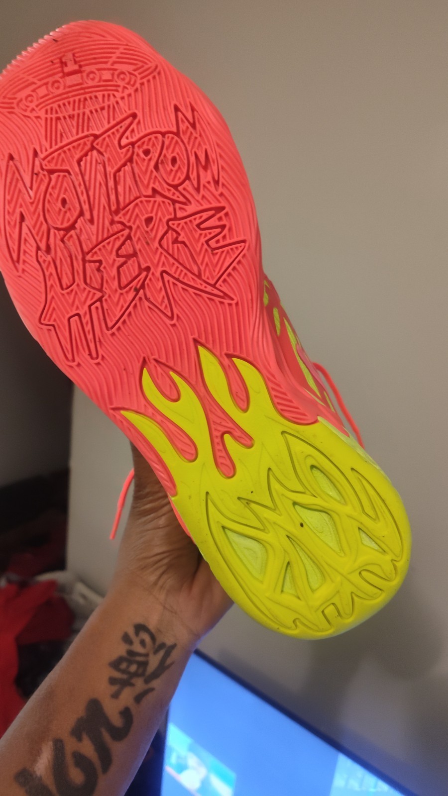 PUMA MB 04 Men’s Mid Top Athletic Sneaker Lace Up Pink/Yellow Rubber