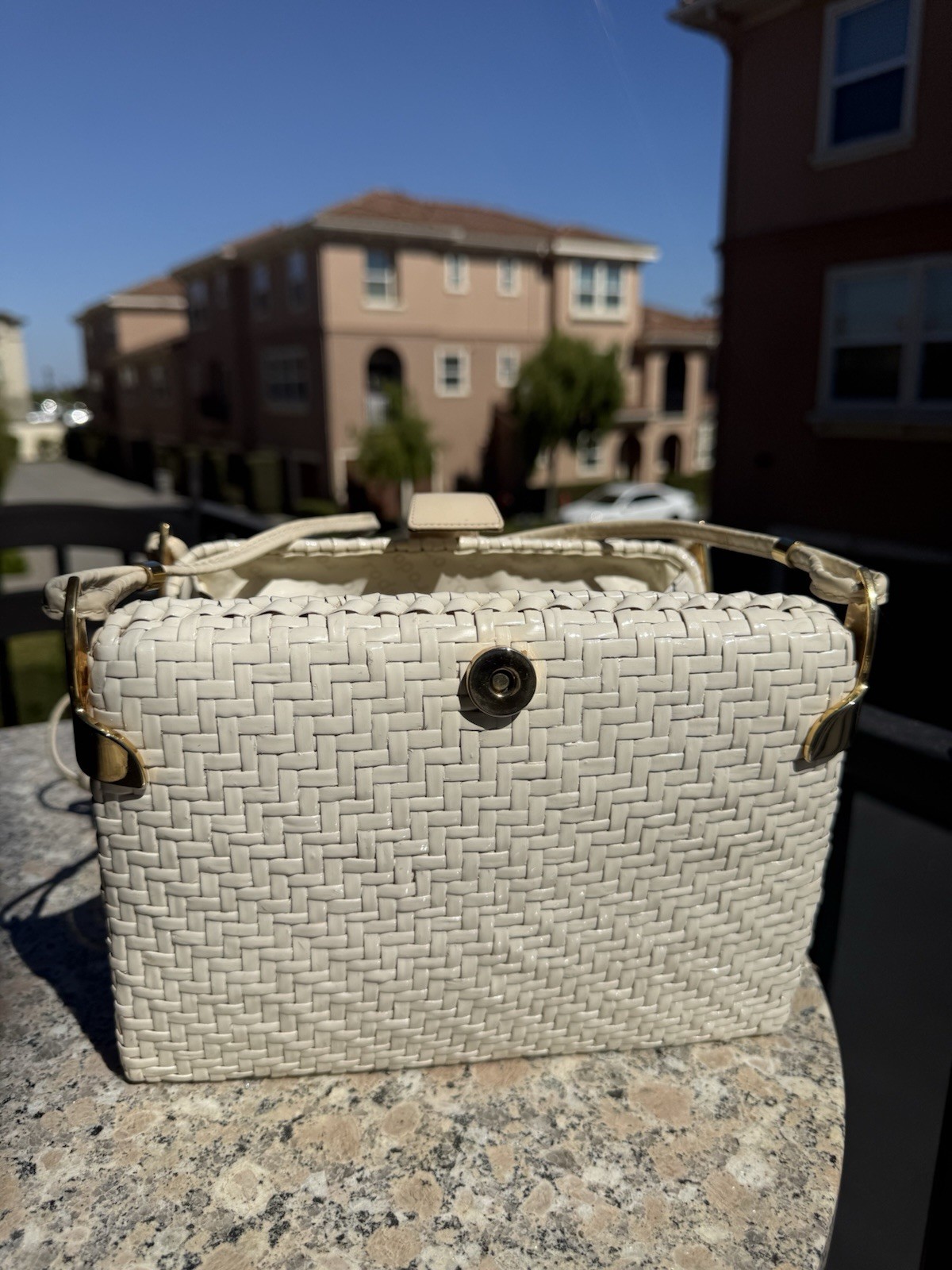 Vintage Rodo Italy Woven Crossbody Shoulder Bag Leather Strap