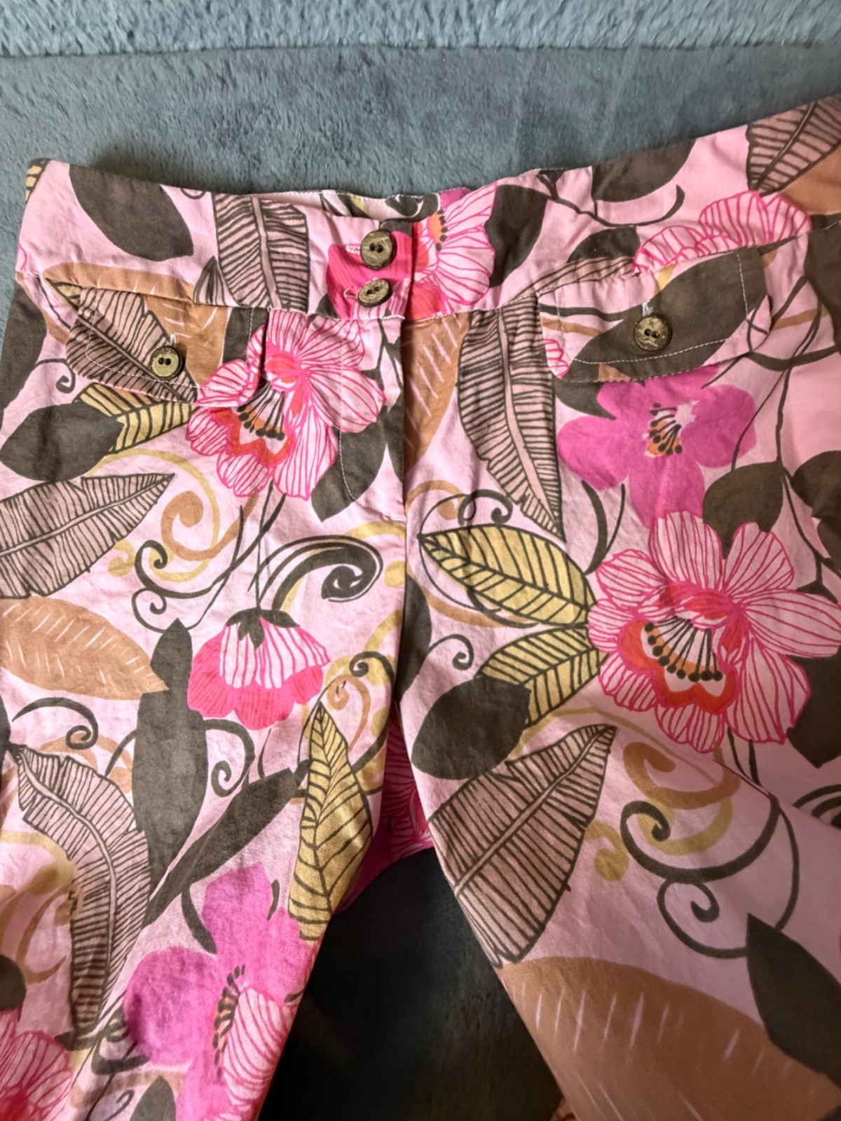 Sigrid Olsen Pants Womens Petite 10 Pink Floral Pop Art Boho Print