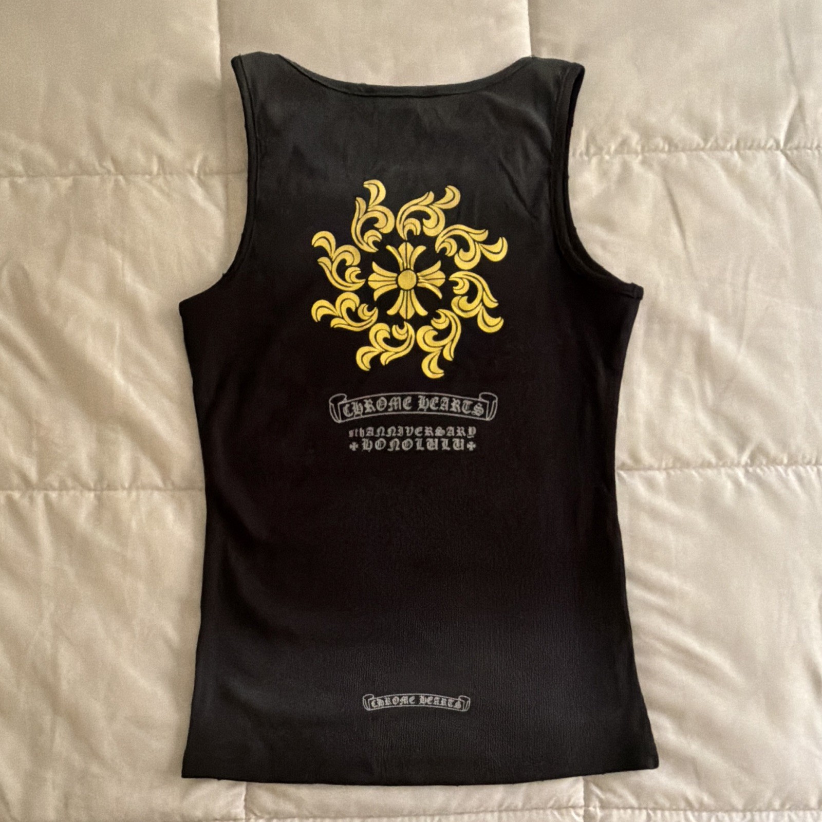 Chrome Hearts Black Ribbed 100% Cotton Scoop Neck Slim Logo Cross Tank S