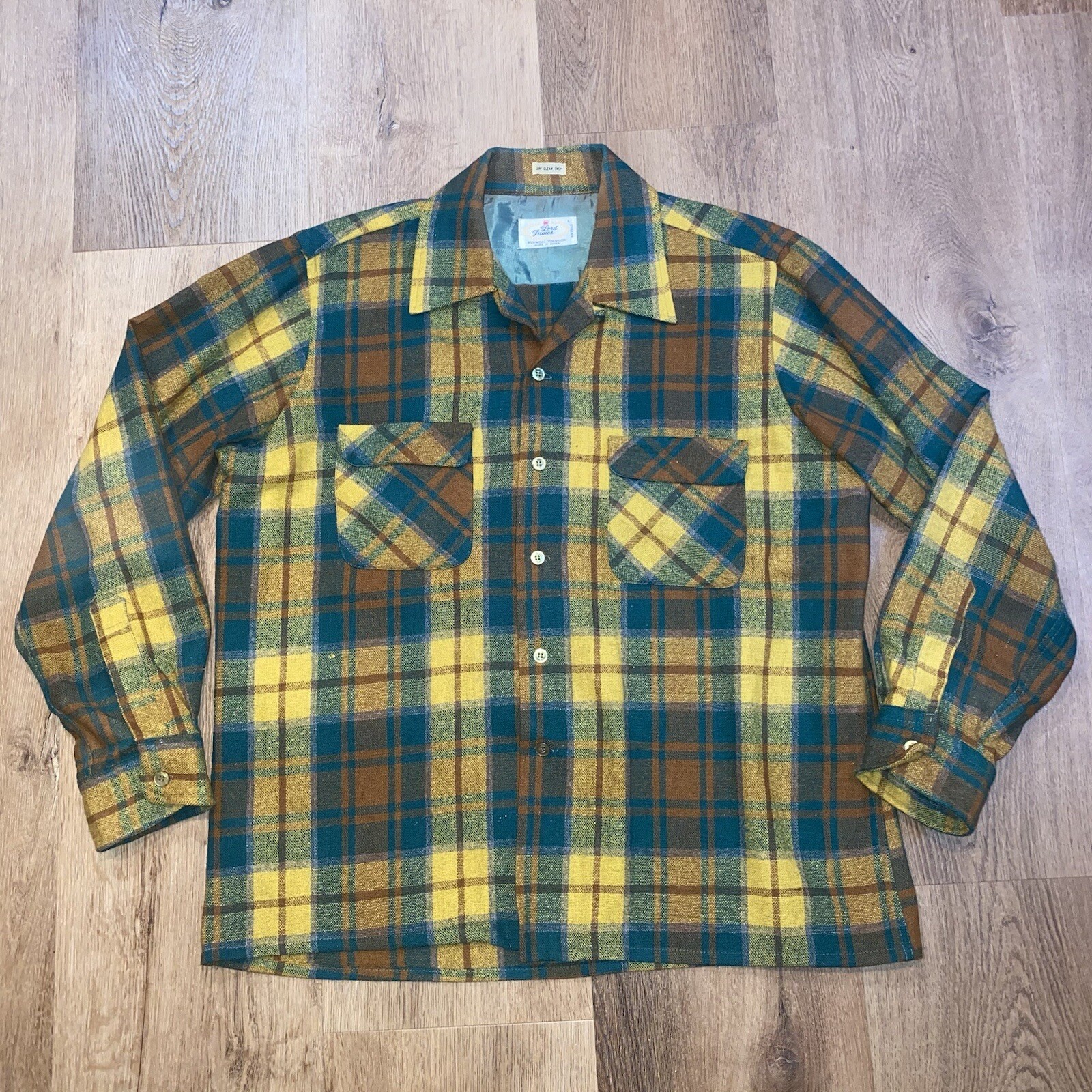 Vtg 50s 60s Lord James Shirt Loop Collar Flannel Cruiser Wool Nylon Mens Large