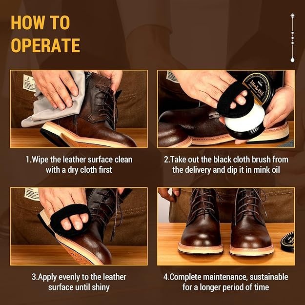 Mink Oil for Leather Boots, Boot Leather Care Kit, Leather Shoe Care Kit for Cow