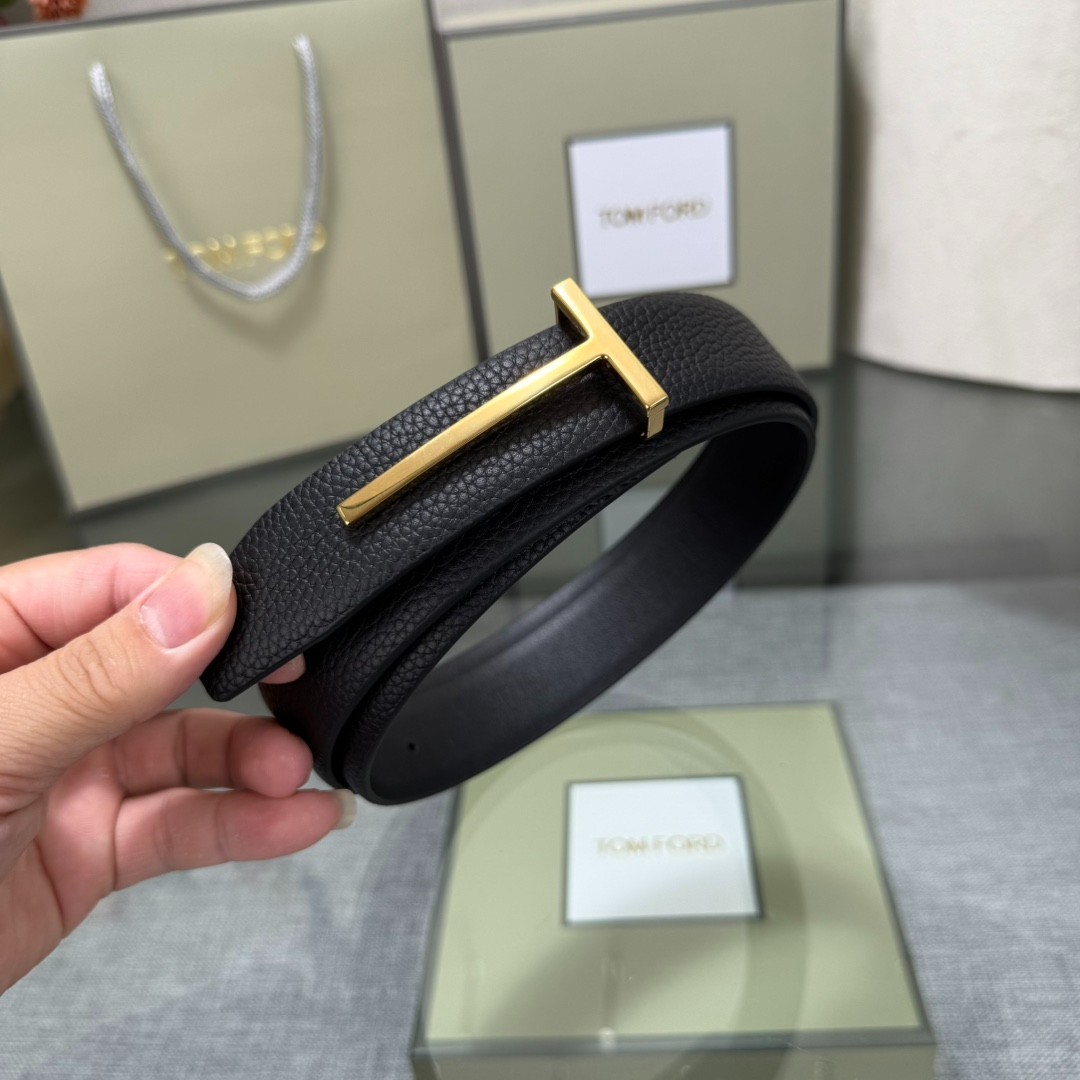 Authentic Tom Ford Reversible Leather T-Buckle Belt Luxury Designer Fashion