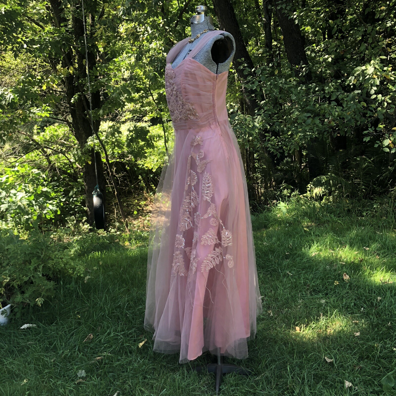 Vintage 1940’s Sequin Pearls Lace Cocktail Gown Dress 36-28-48 Stunning unworn