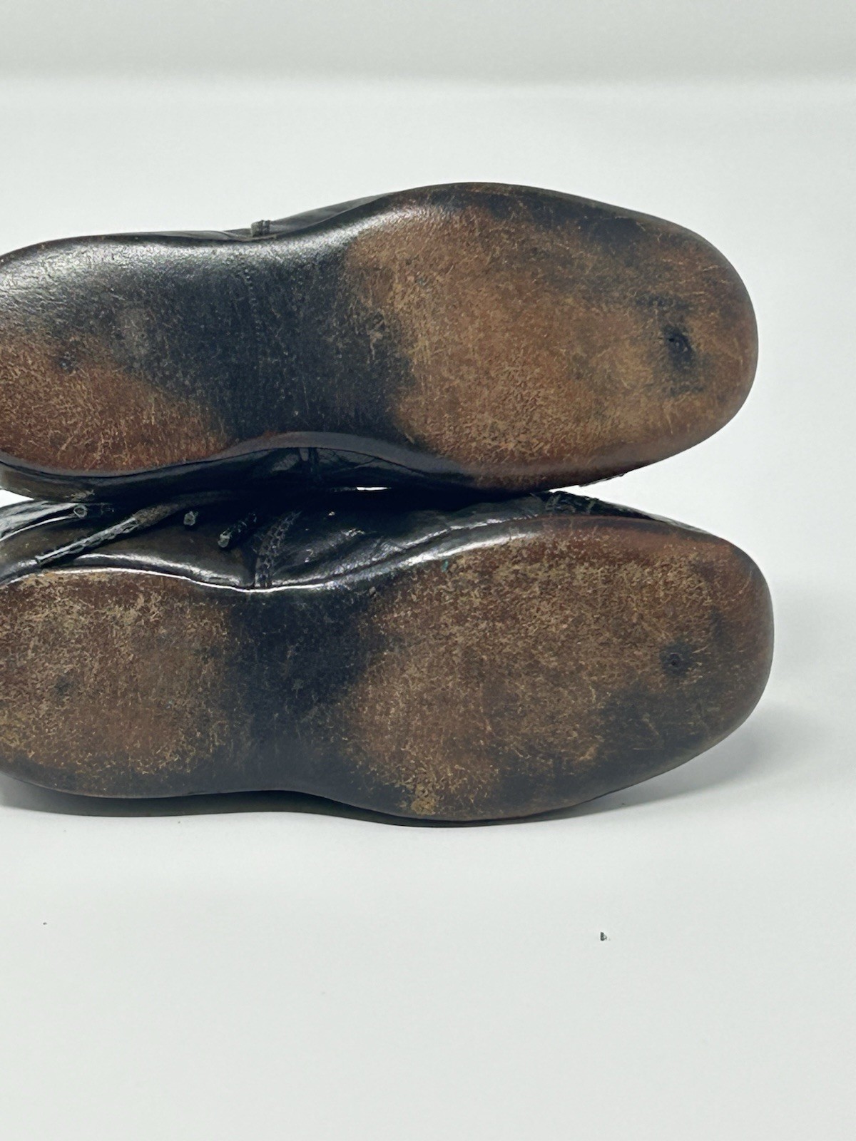 Antique Child’s Black Leather Lace-Up Boots, Brogue Cap Toe, c.1900, 4.8”