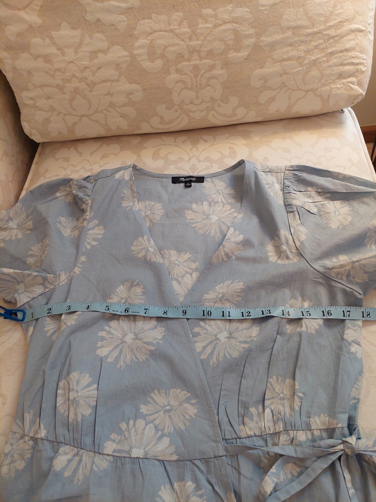 NEW! Madewell Desert Wrap Dress 100% Cotton Tranquil Lake Blue & White Sz M $128