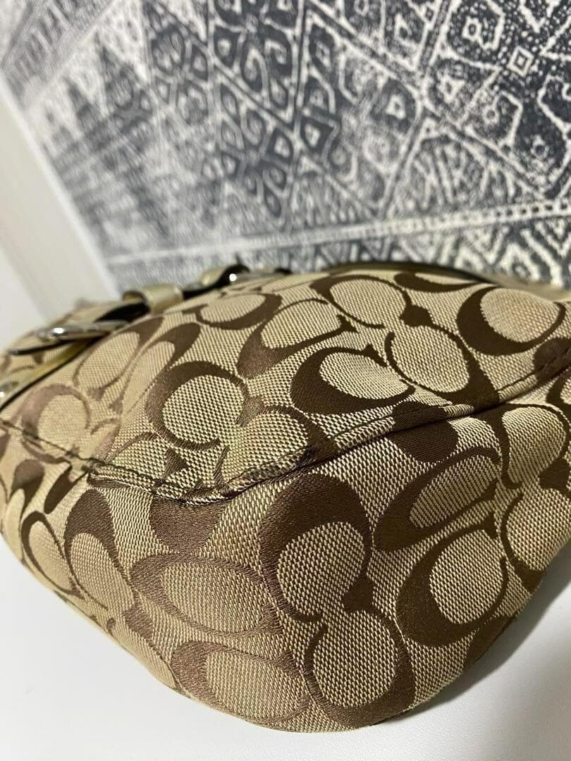 COACH Signature Monogram Canvas Leather Crossbody Shoulder Bag Brown 31cm W Auth