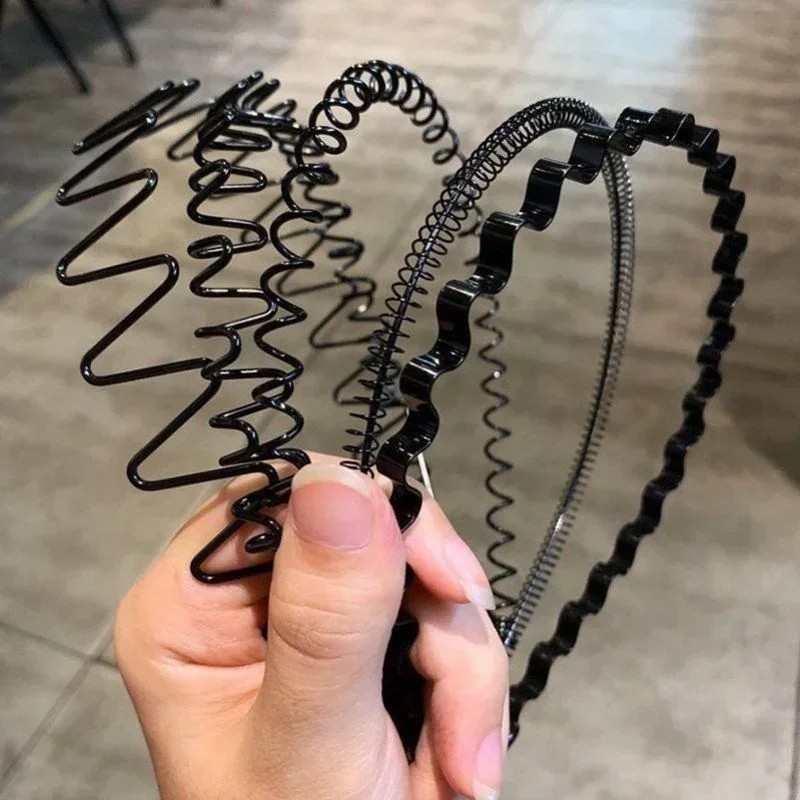 6Pcs Metal Hair Headband Wave Style Hoop Band Comb Sports Hairband Men Women
