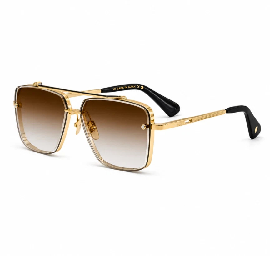 DITA MACH-SIX DTS121 Sunglasses Gold/Brown Gradient 62-12-130mm With Case New